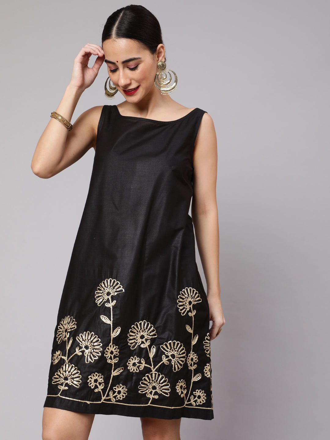 Black Floral Embroidered Shift Dress