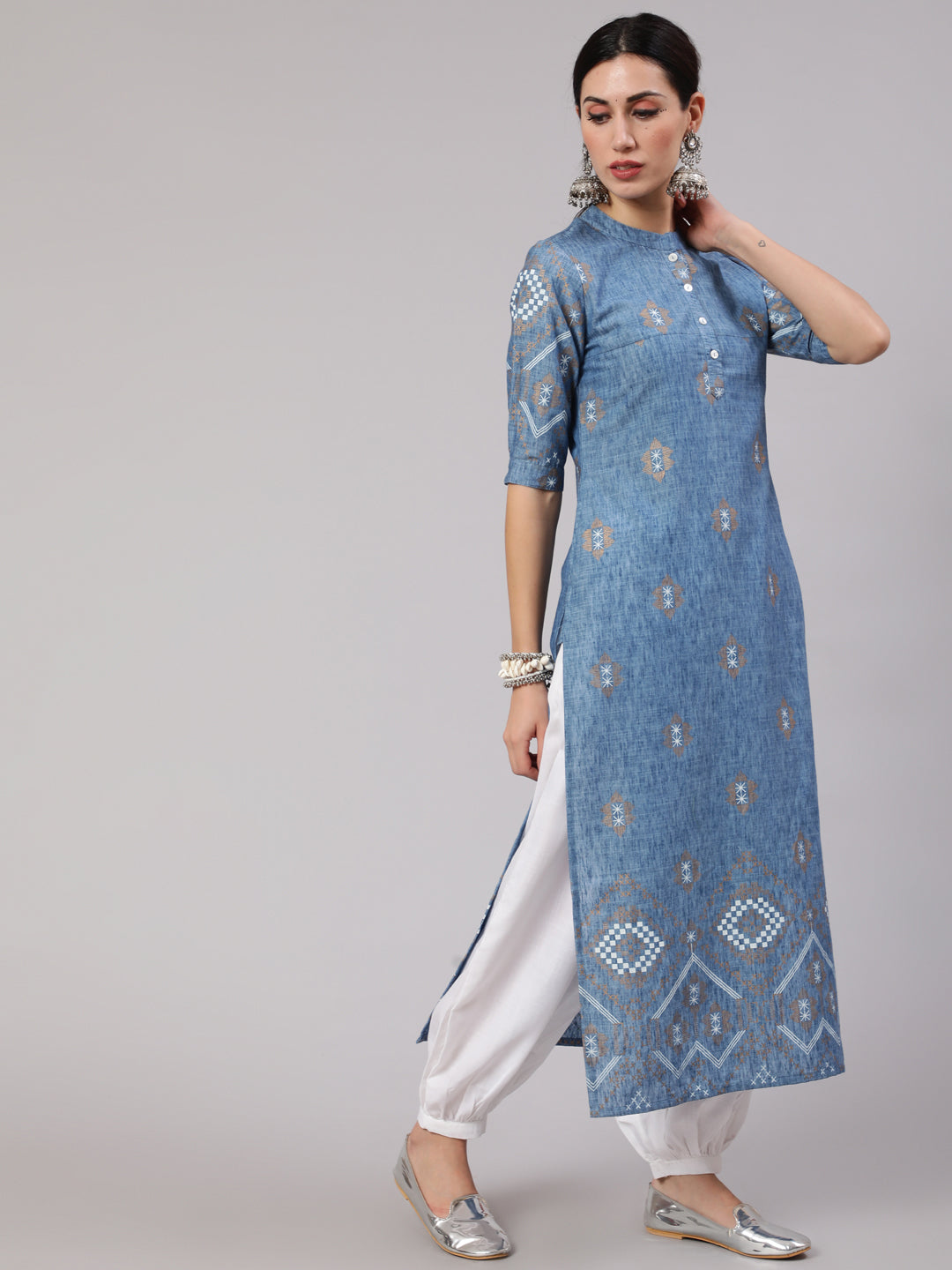 Blue Printed Long Kurta