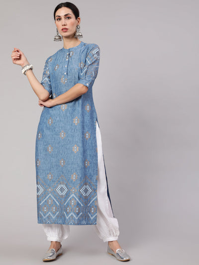 Blue Printed Long Kurta