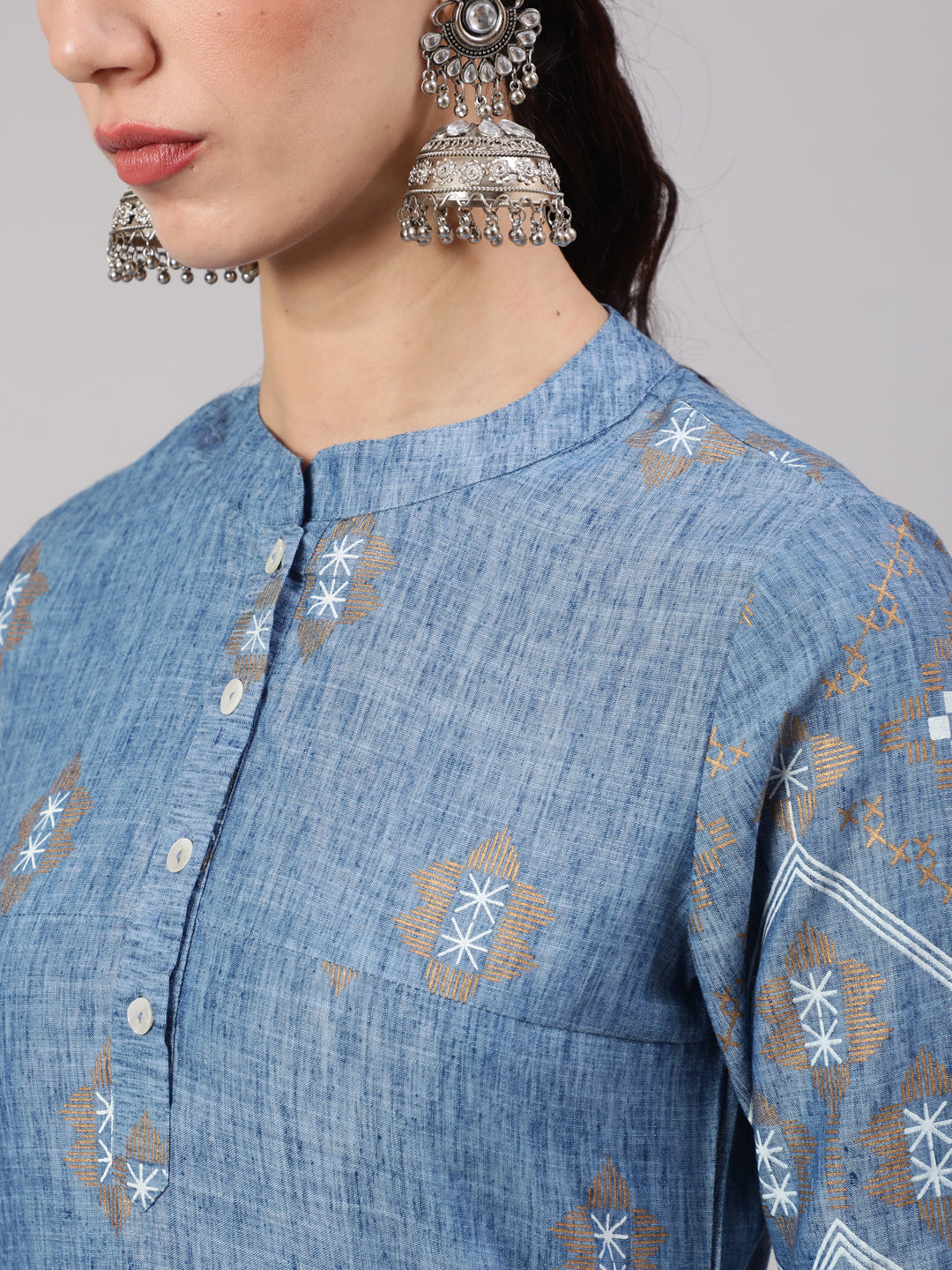 Blue Printed Long Kurta