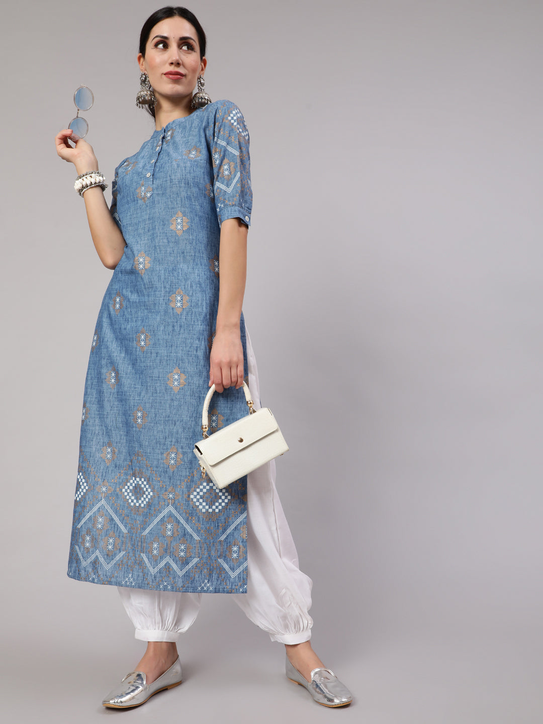 Blue Printed Long Kurta