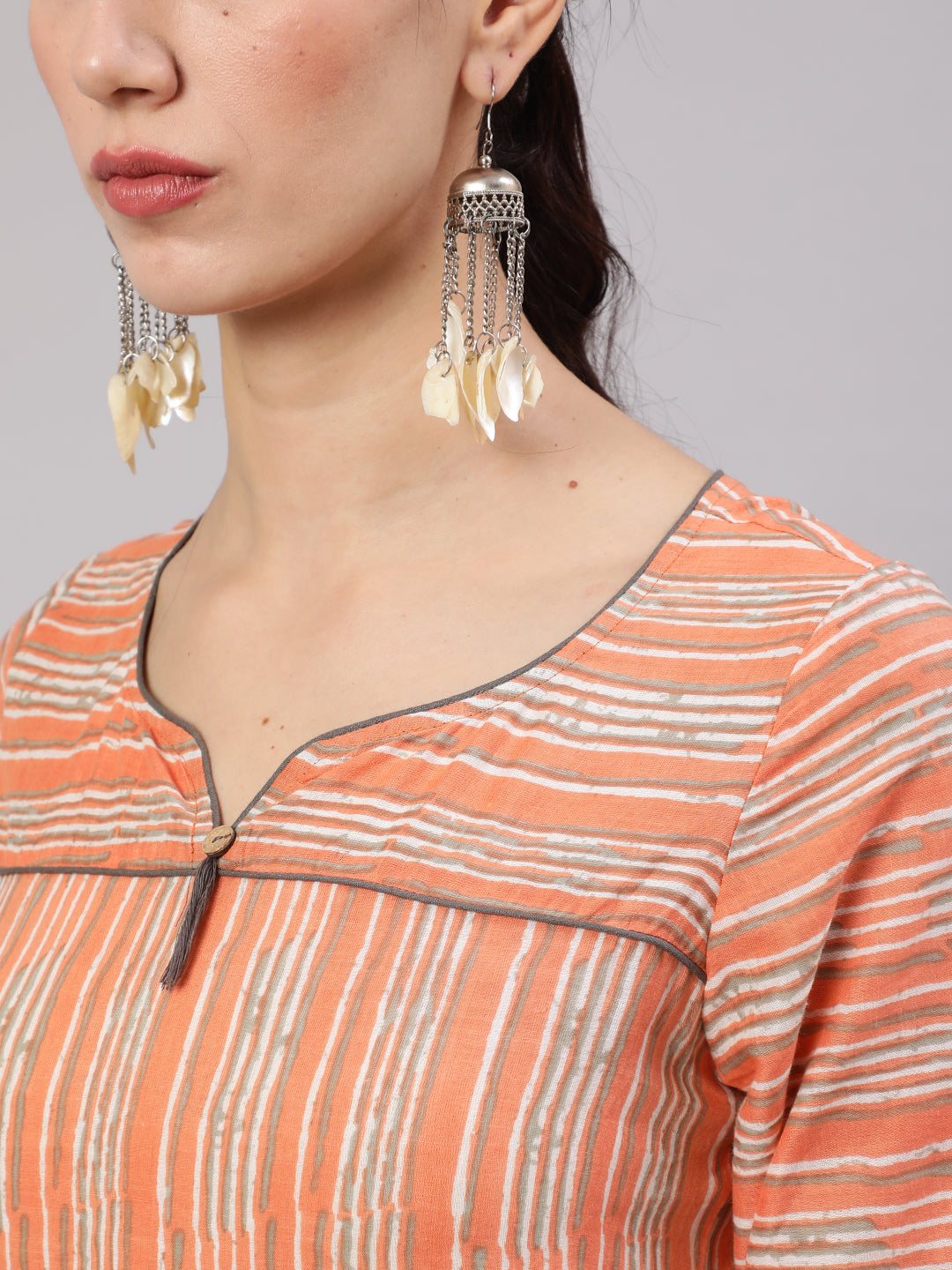 Peach Striped Straight Kurta