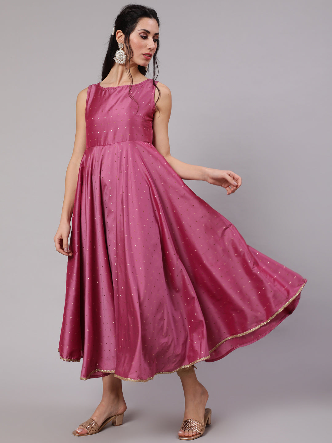 Pink Dobby Woven Design Anarkali