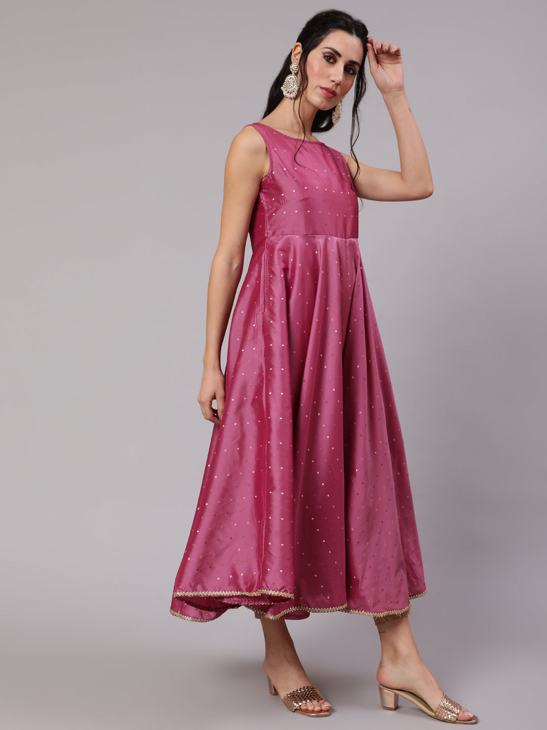 Pink Dobby Woven Design Anarkali