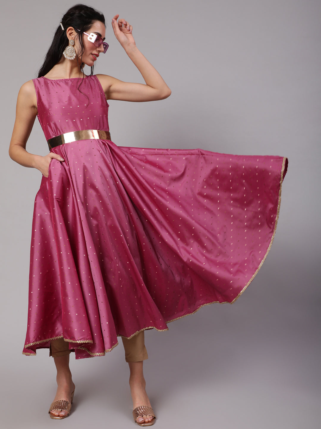 Pink Dobby Woven Design Anarkali