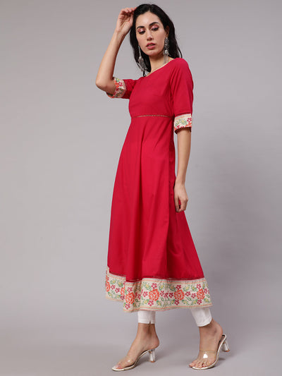 Red Anarkali With Lace Details