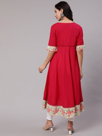 Red Anarkali With Lace Details