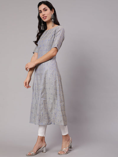 Beige Brocade A-Line Kurta