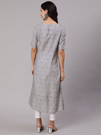 Beige Brocade A-Line Kurta