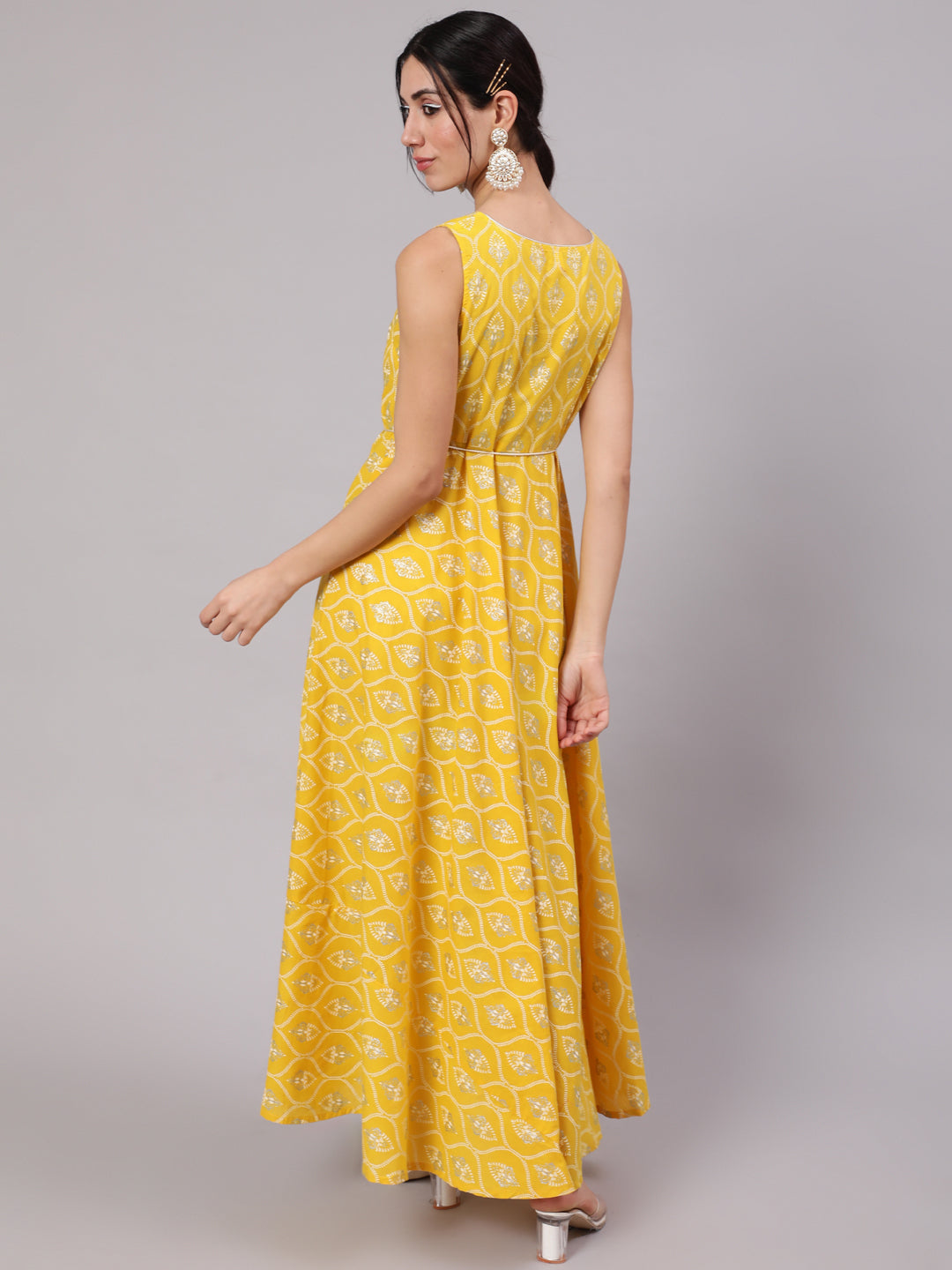 Yellow Printed Flared Maxi Dress