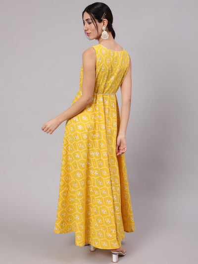 Yellow Printed Flared Maxi Dress