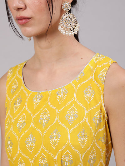 Yellow Printed Flared Maxi Dress