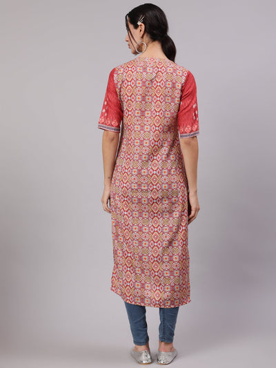 Red Digital Print Straight Kurta