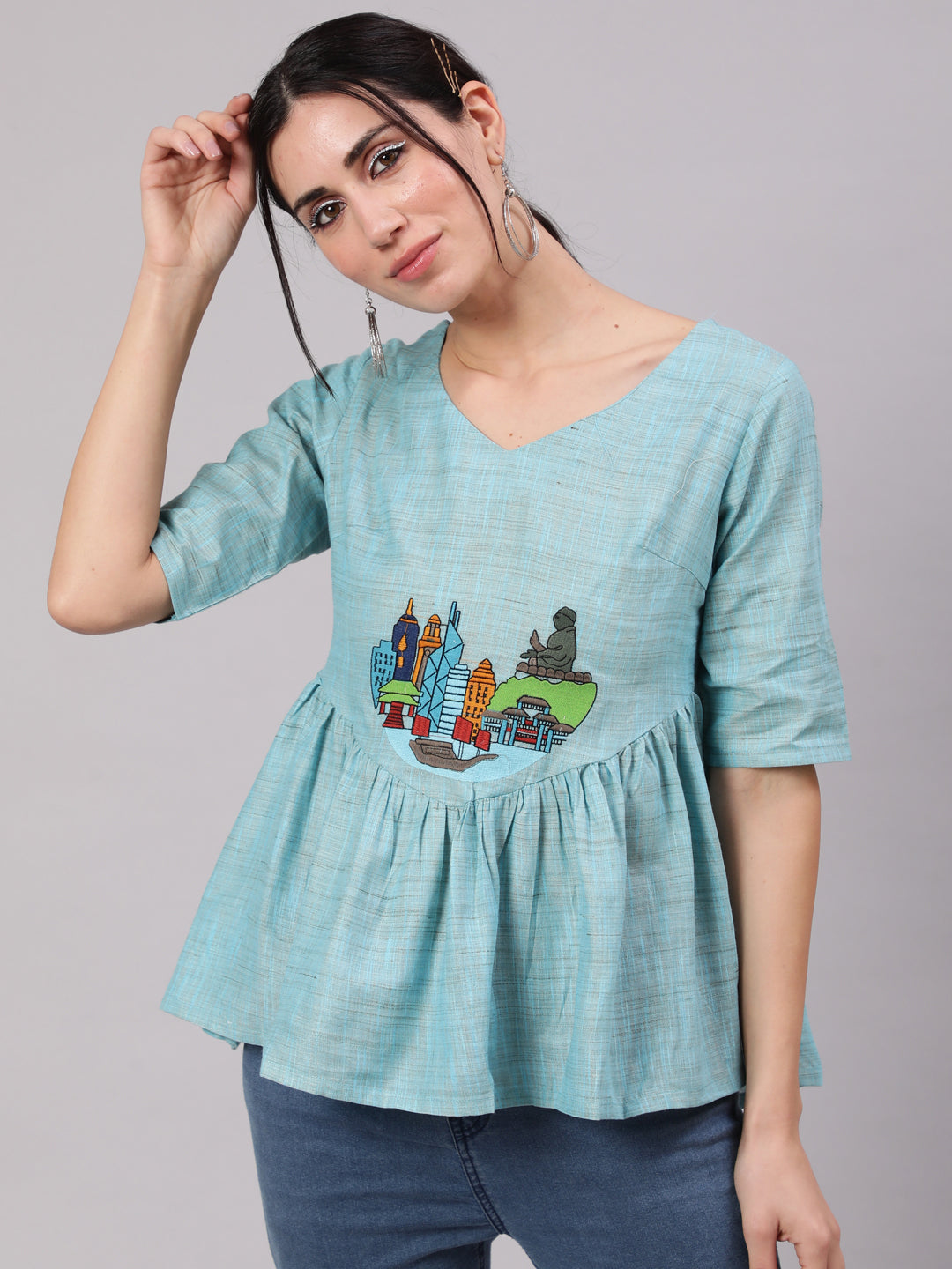 Blue Singapore Embroidered Tunic