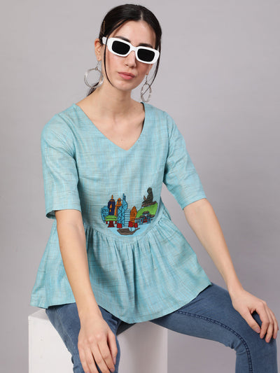 Blue Singapore Embroidered Tunic