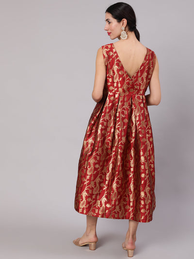 Maroon Jacquard Zari Work Wrap Dress