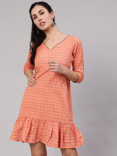 Peach Woven Design Mini Dress
