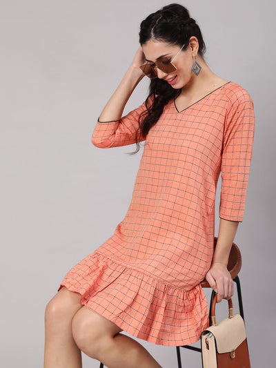 Peach Woven Design Mini Dress