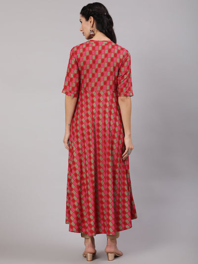 Red Gold Checked Anarkali