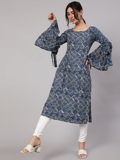 Blue & White Printed Kurta