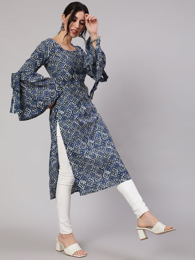 Blue & White Printed Kurta