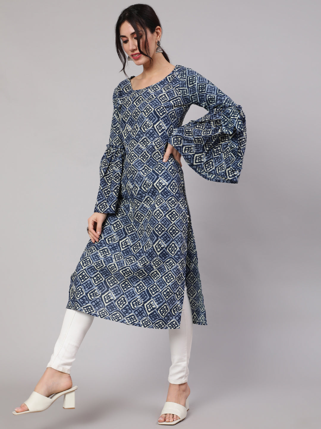 Blue & White Printed Kurta