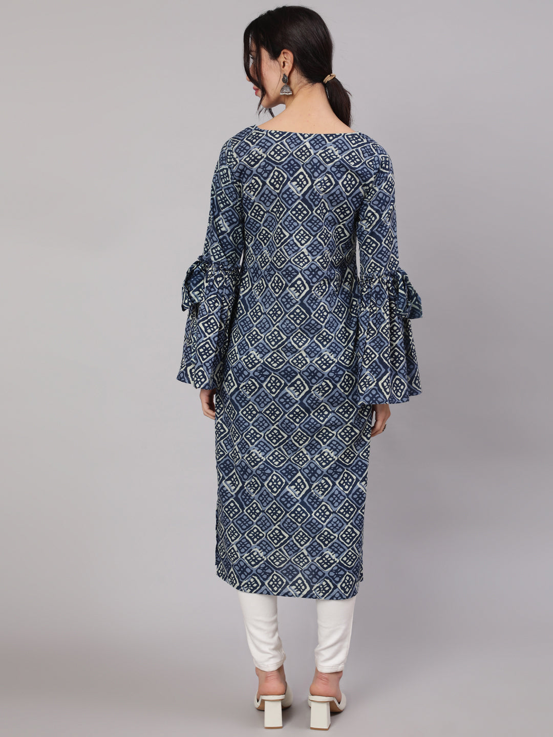 Blue & White Printed Kurta