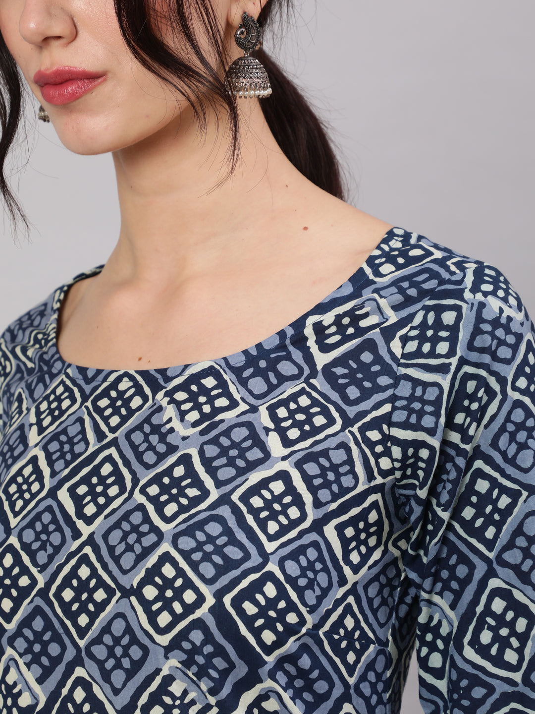 Blue & White Printed Kurta