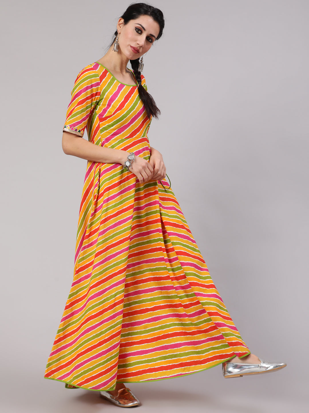 Multicolor Leheriya Print Maxi Dress