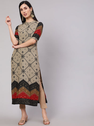 Grey Bandhani Print Long Kurta