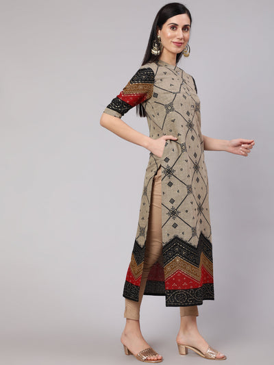 Grey Bandhani Print Long Kurta