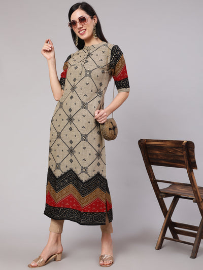 Grey Bandhani Print Long Kurta