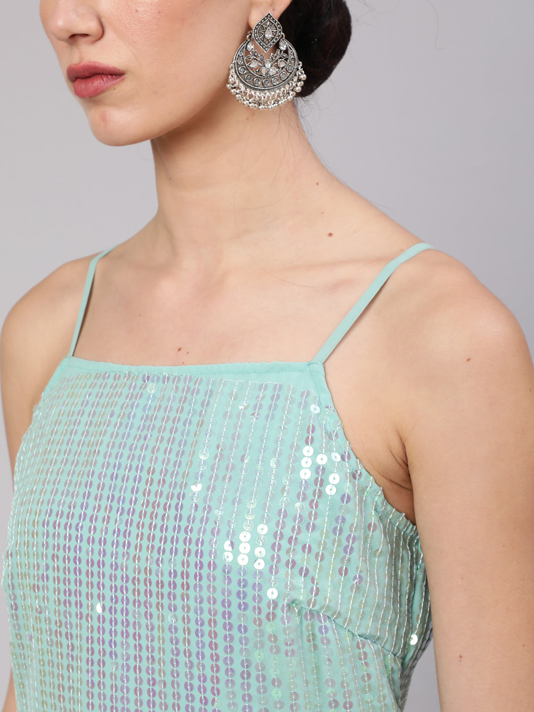 Sea Green Sequin Straight Kurta