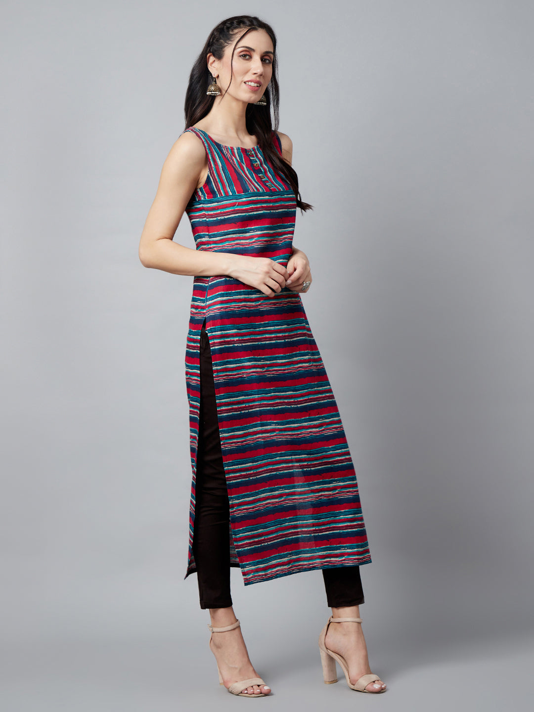 Navy Blue Striped Kurta