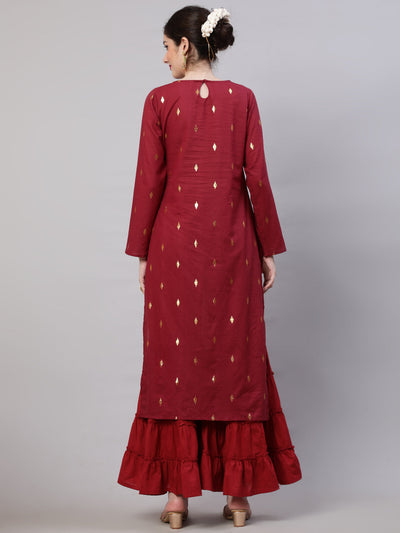 Maroon Dobby Designed Kurta