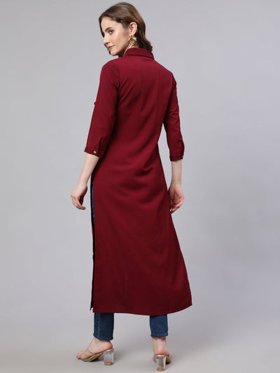 Maroon Button Down Long Kurta