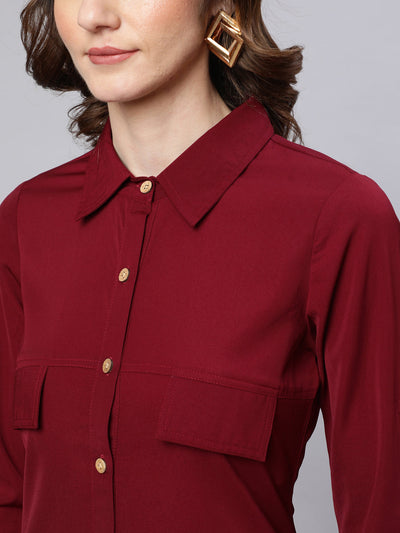 Maroon Button Down Long Kurta