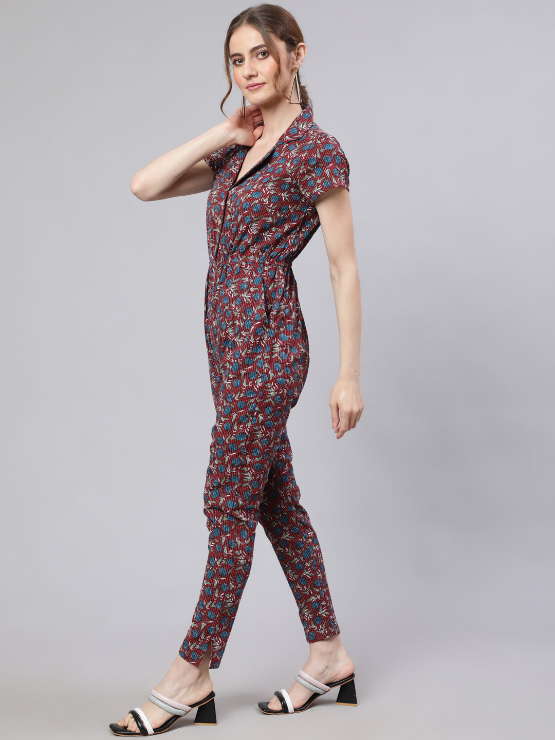 Maroon Kantha Work Jumpsuit