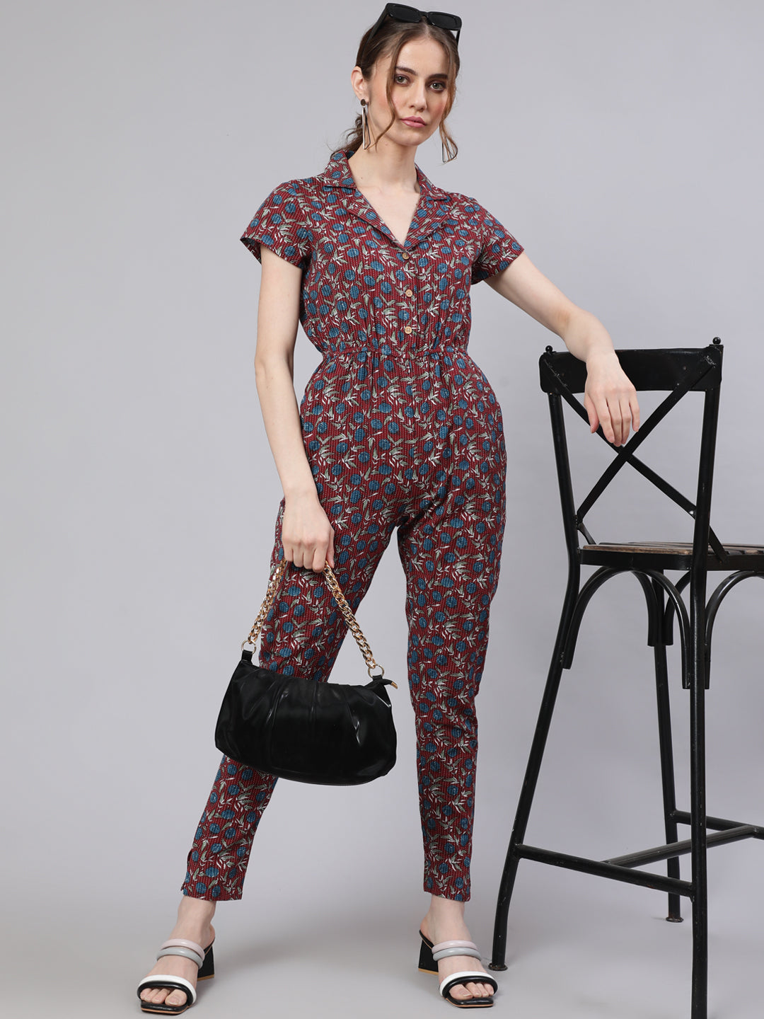 Maroon Kantha Work Jumpsuit