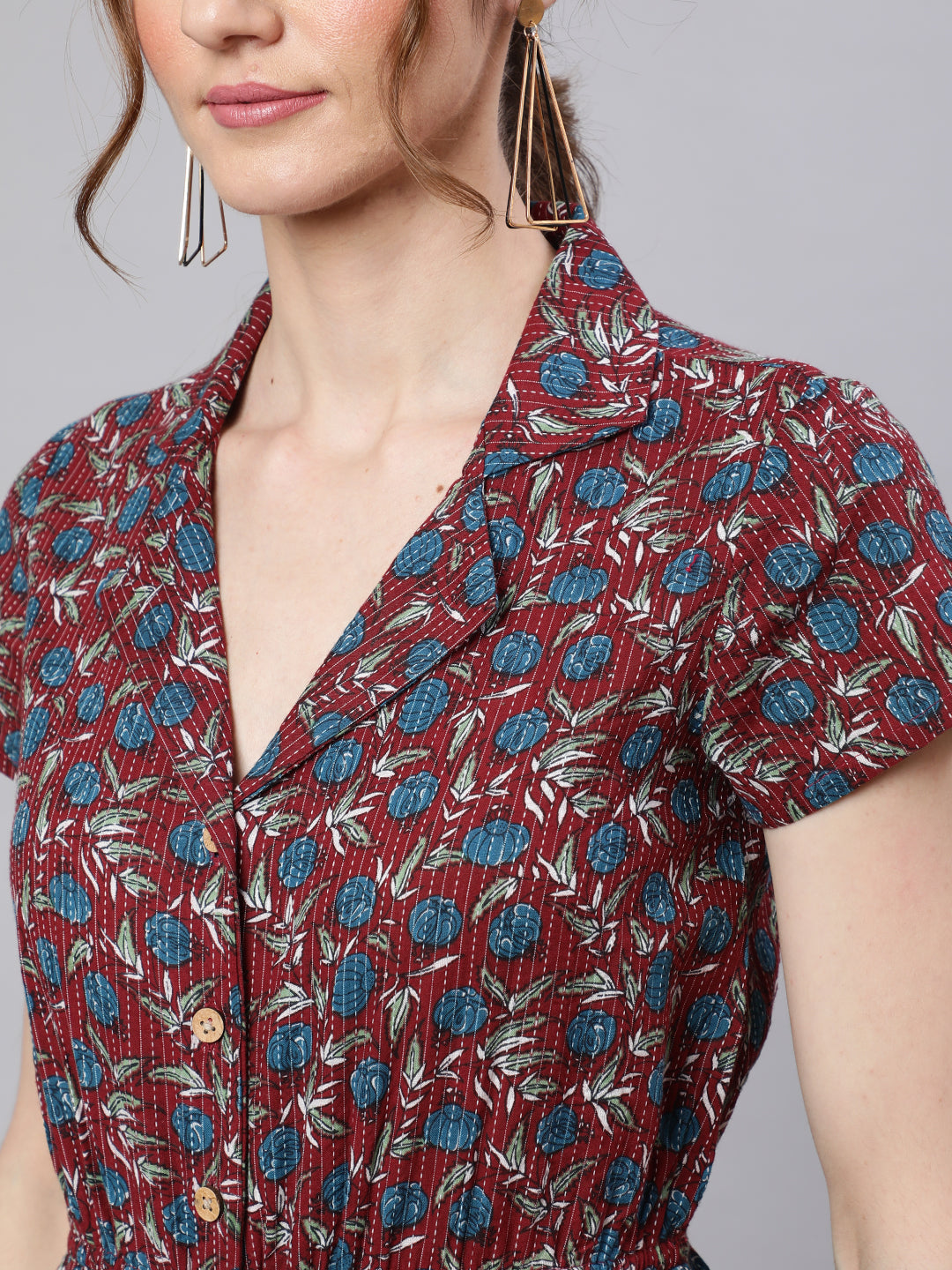 Maroon Kantha Work Jumpsuit