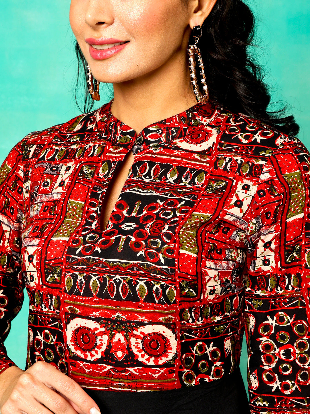 Black & Maroon Printed Anarkali