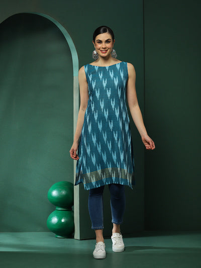 Blue Ikat Print Sleeveless Kurta