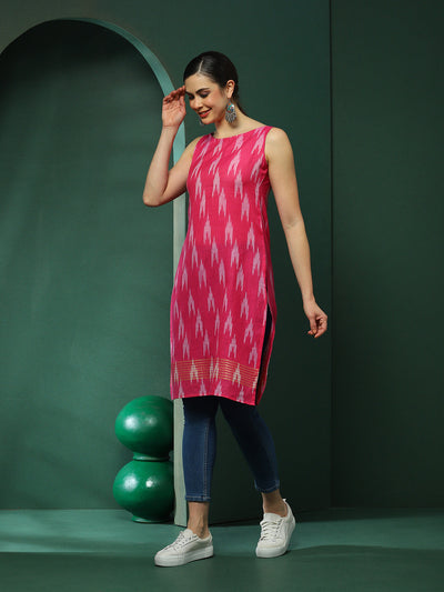 Pink Ikat Print Sleeveless Kurta