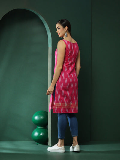 Pink Ikat Print Sleeveless Kurta