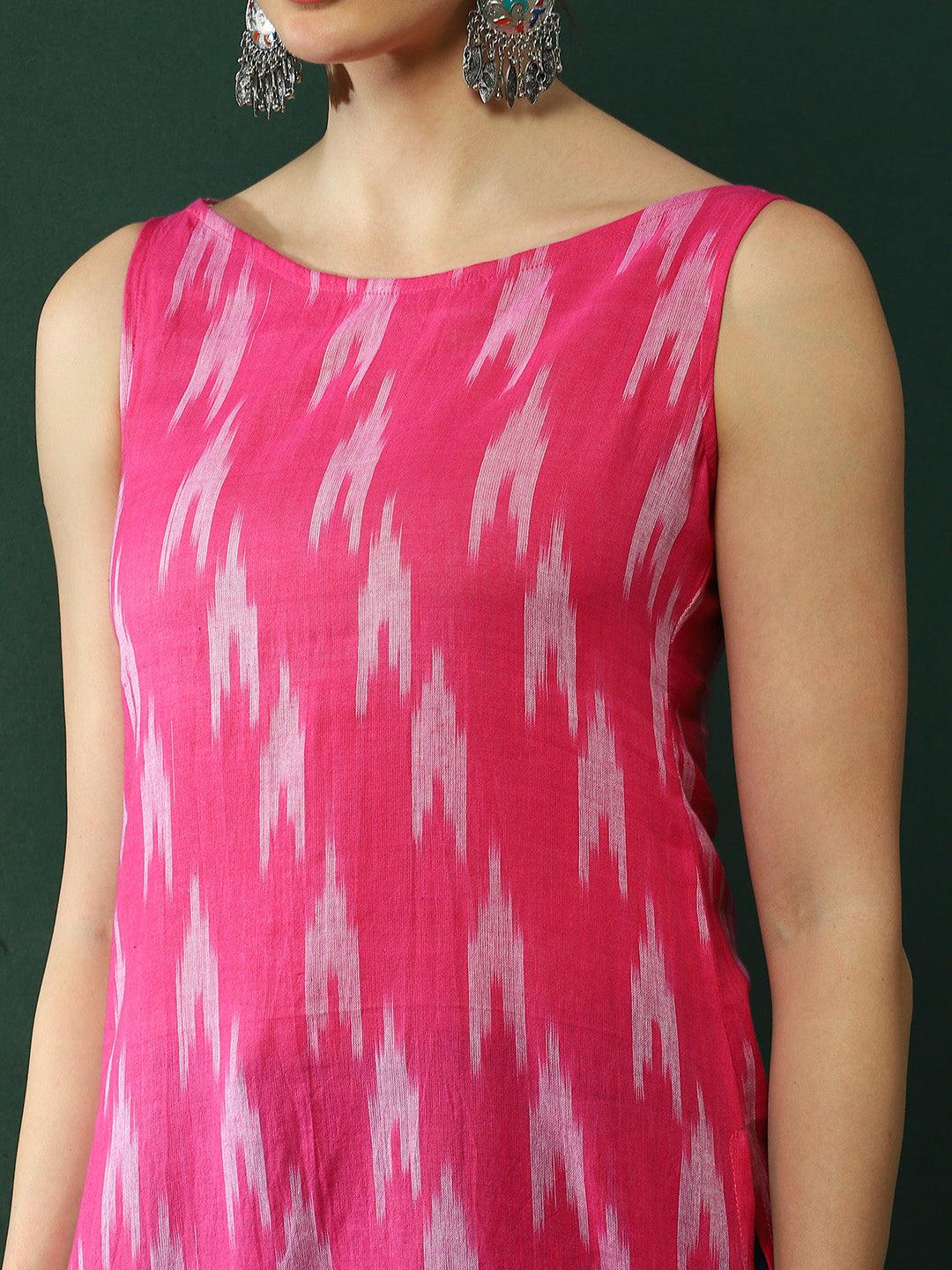 Pink Ikat Print Sleeveless Kurta