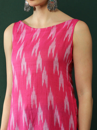 Pink Ikat Print Sleeveless Kurta