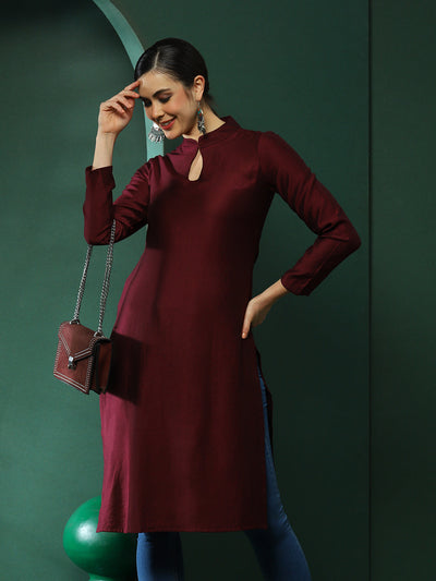 Wine Sweetheart Neck Kurta