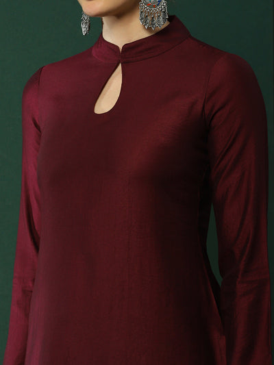 Wine Sweetheart Neck Kurta