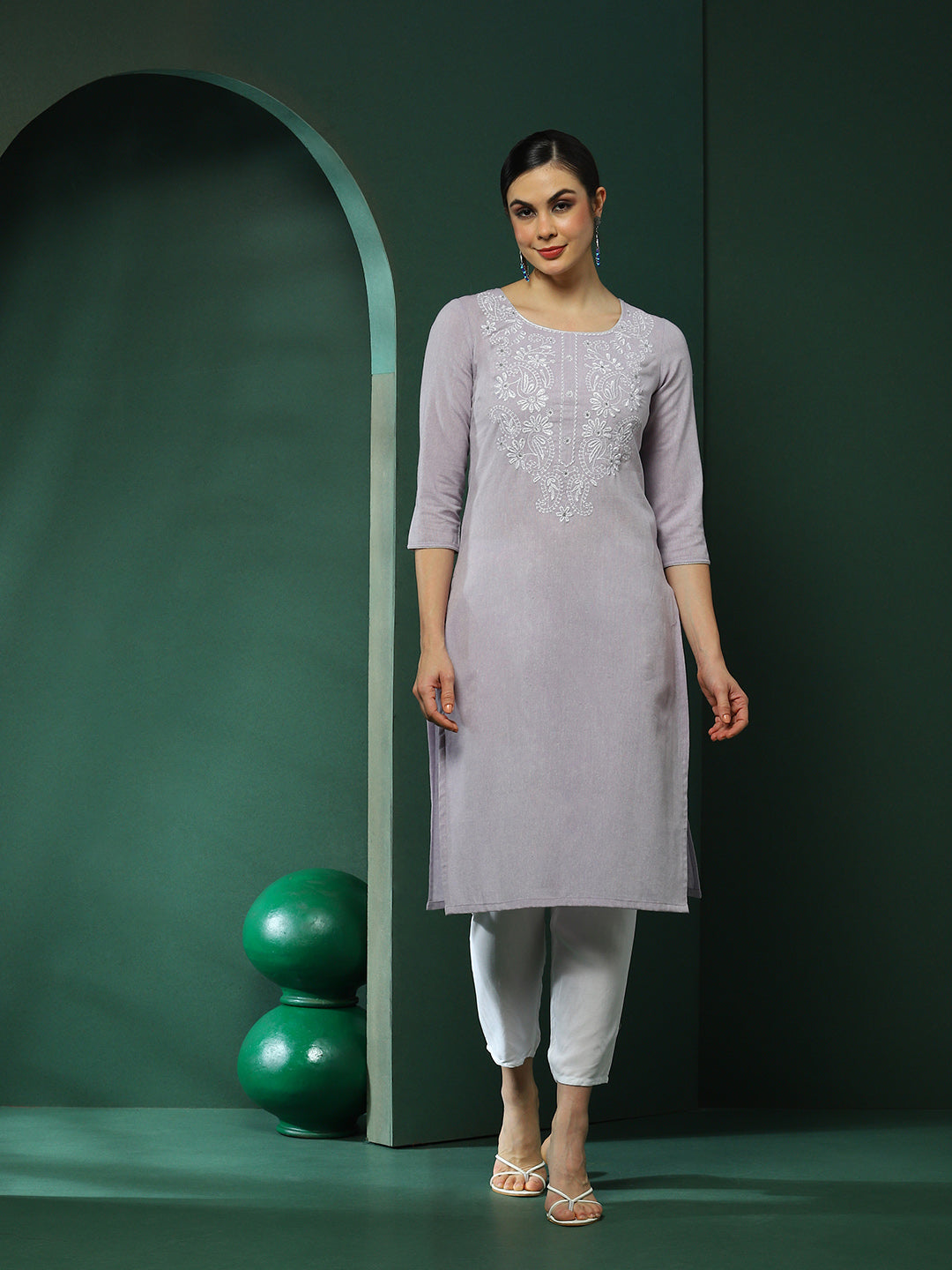 Lavender Embroidered Yoke Kurta