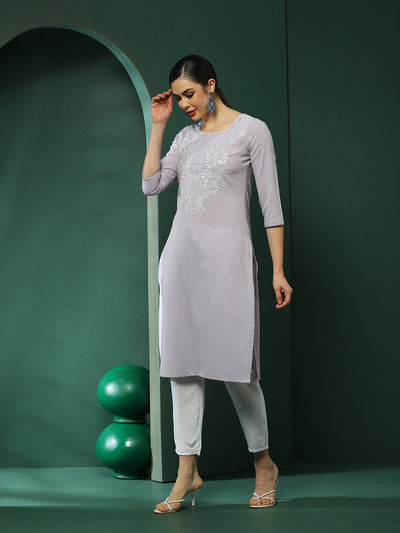 Lavender Embroidered Yoke Kurta